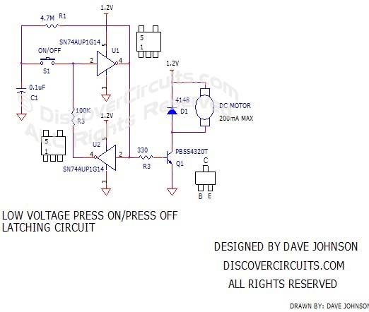 Low Voltate Press On/Off Latching Circuitdesigned by David A. Johnson, P.E.